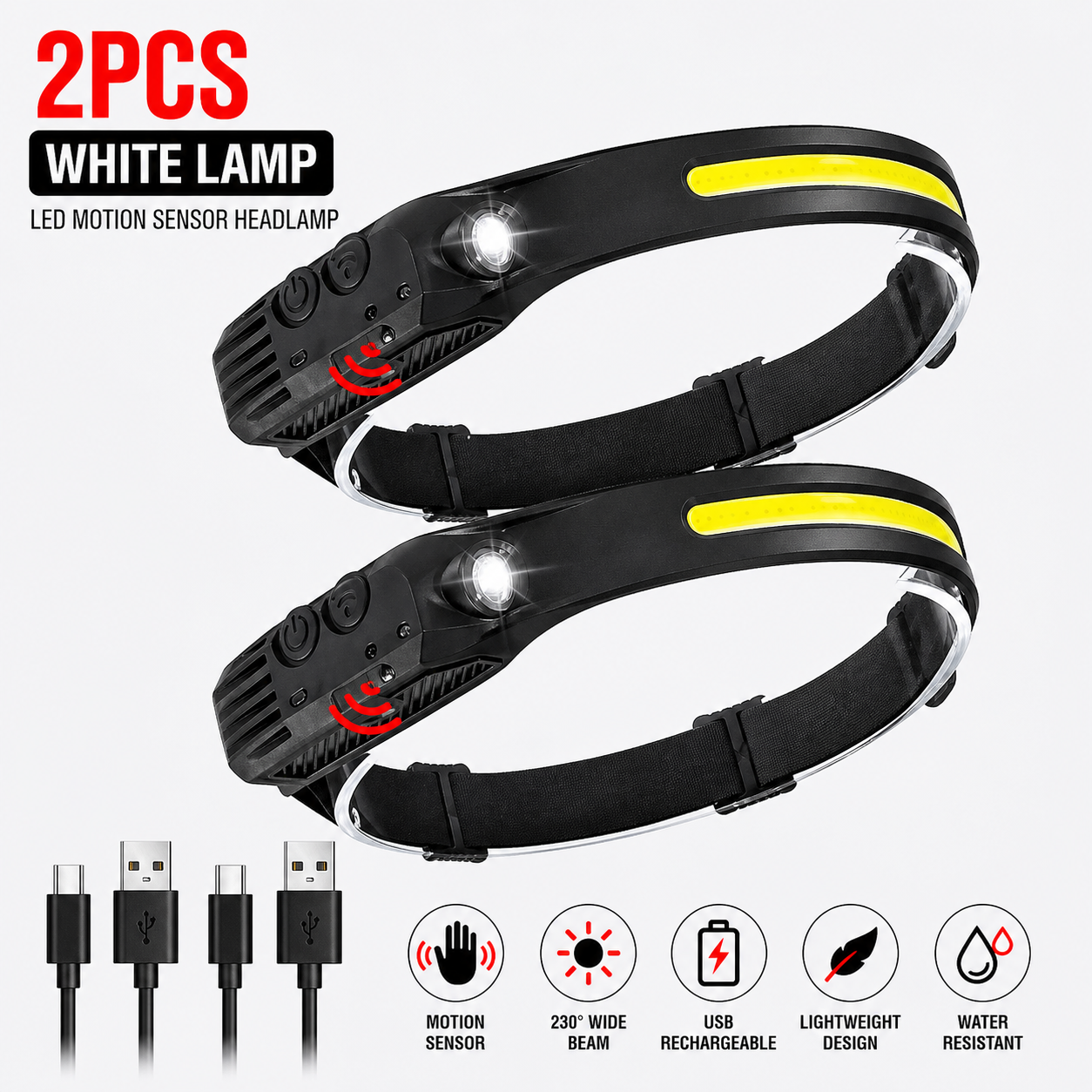 USB Rechargeable Head Torch - Waterproof + LED