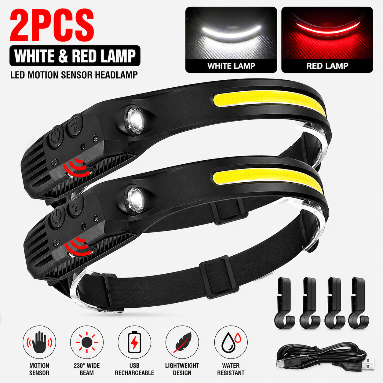 USB Rechargeable Head Torch - Waterproof + LED