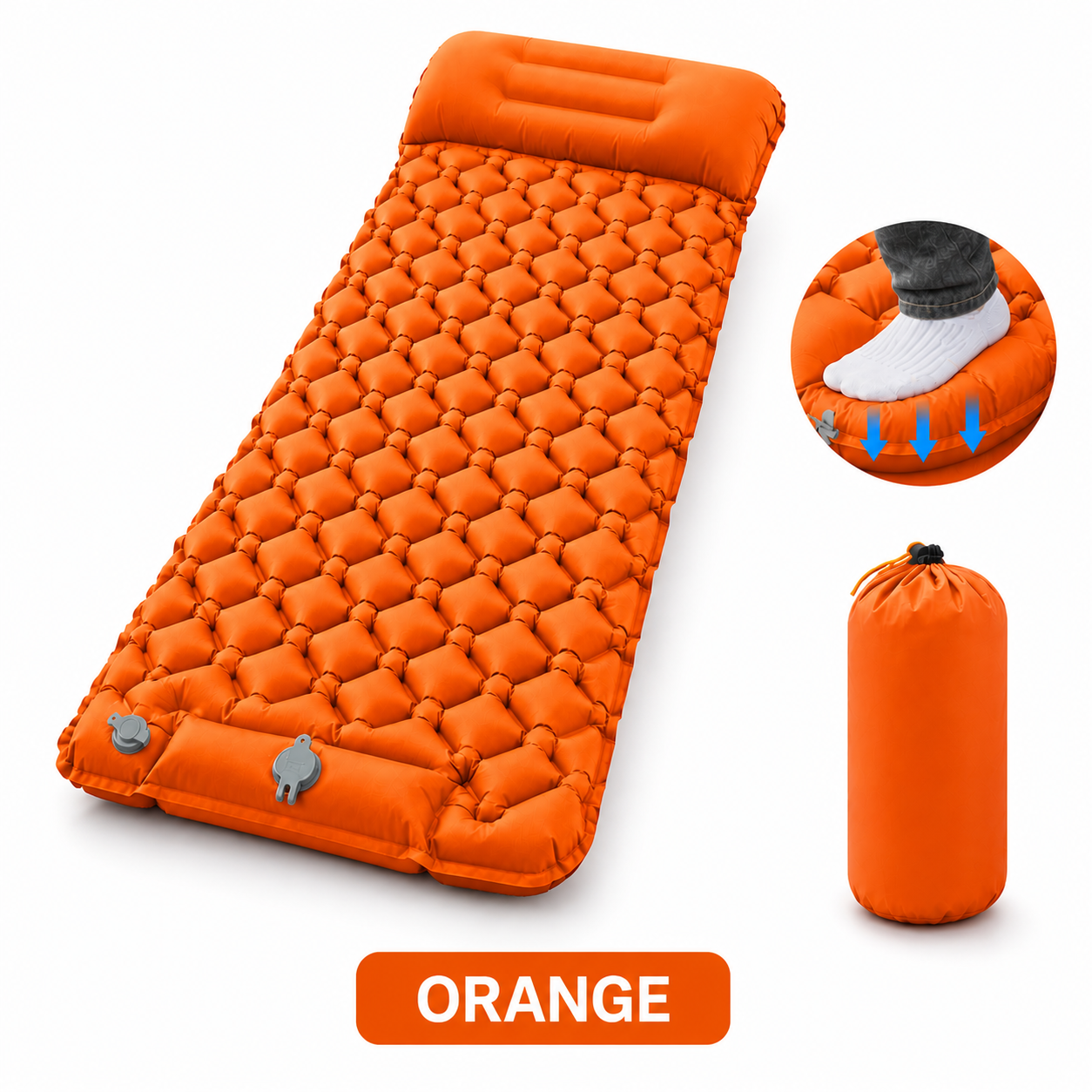 Inflatable Sleeping Pad with Pillow + Built-in Pump