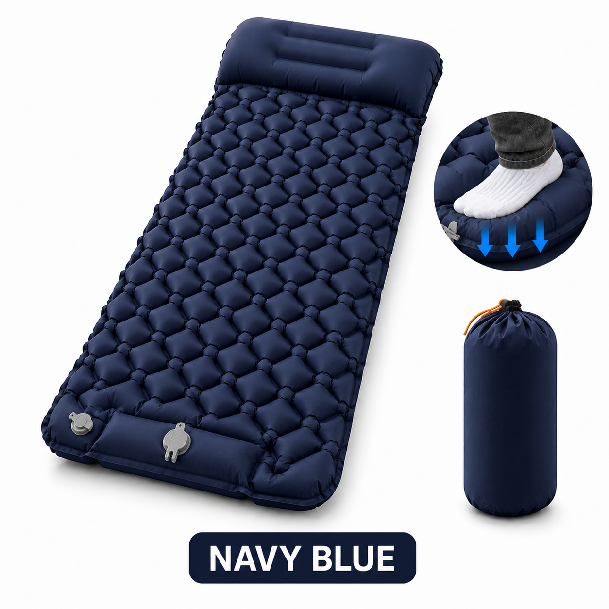 Inflatable Sleeping Pad with Pillow + Built-in Pump