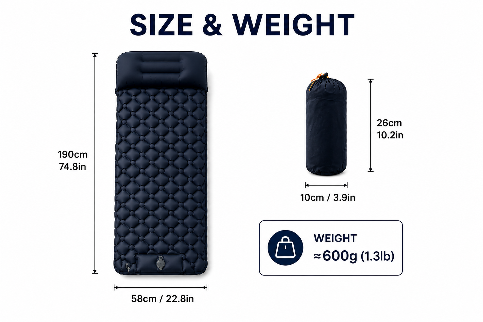 Inflatable Sleeping Pad with Pillow + Built-in Pump