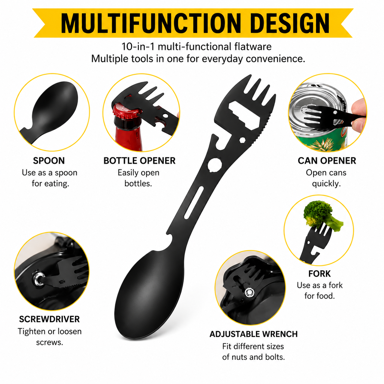 10-in-1 Lightweight Outdoor Fork Spoon Tool for Camping & Hiking