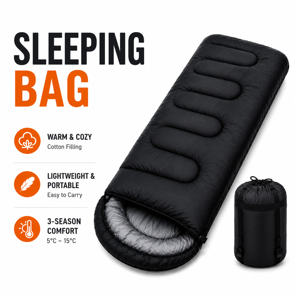 4-Season Lightweight Sleeping Bag for Camping & Hiking