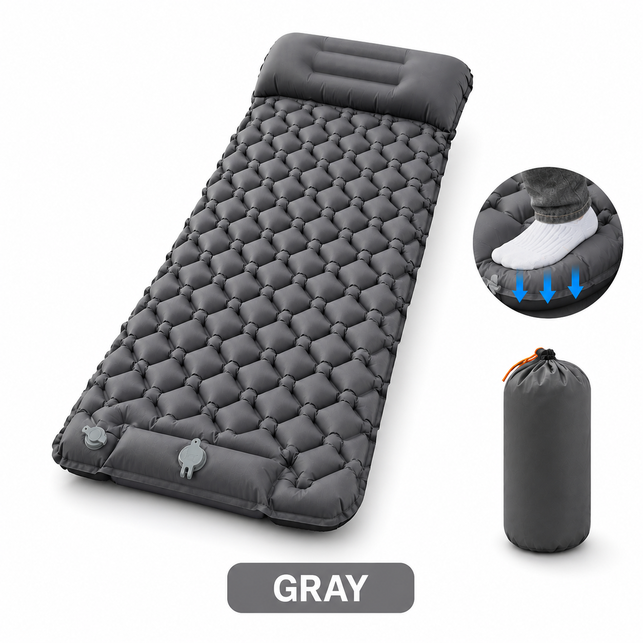 Inflatable Sleeping Pad with Pillow + Built-in Pump