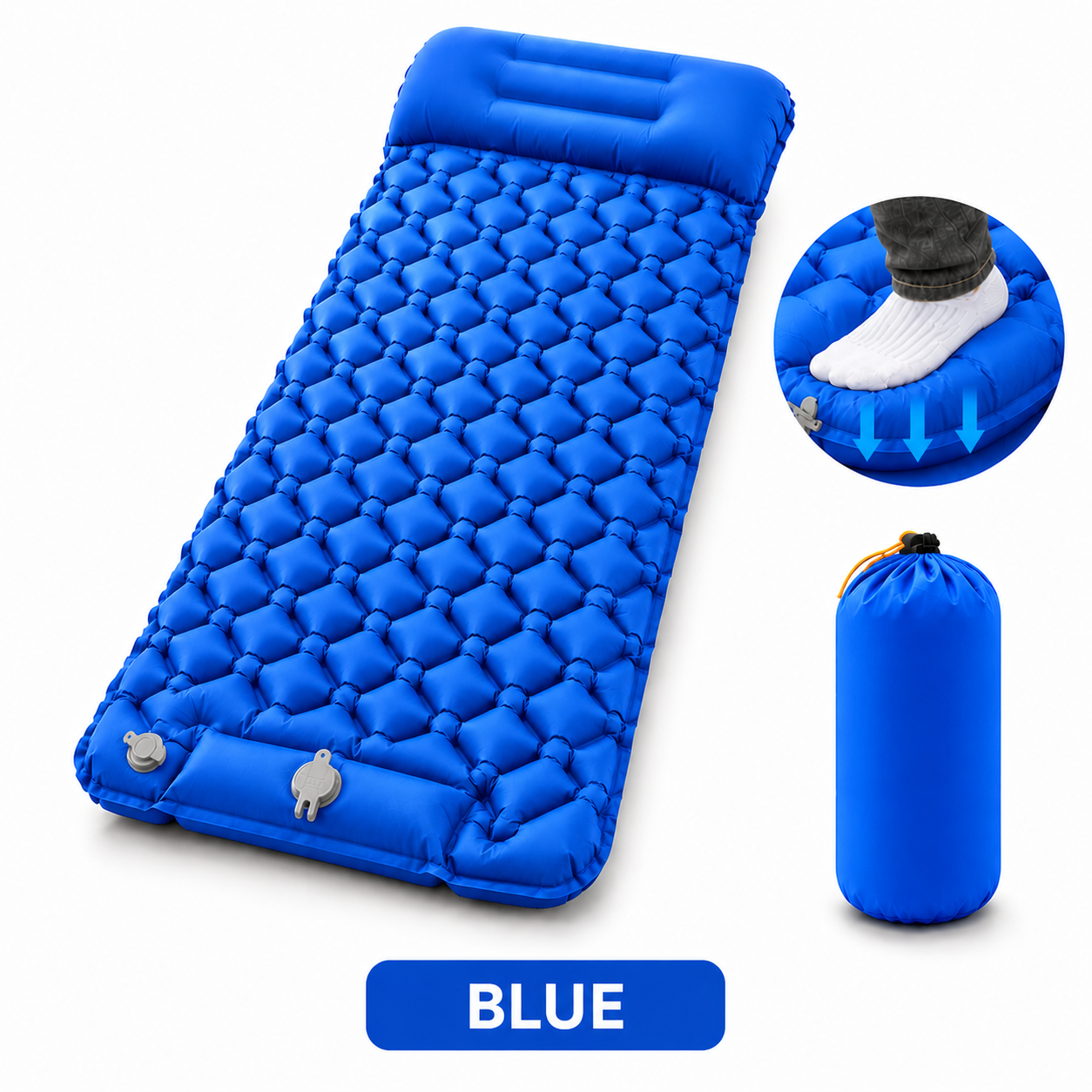 Inflatable Sleeping Pad with Pillow + Built-in Pump