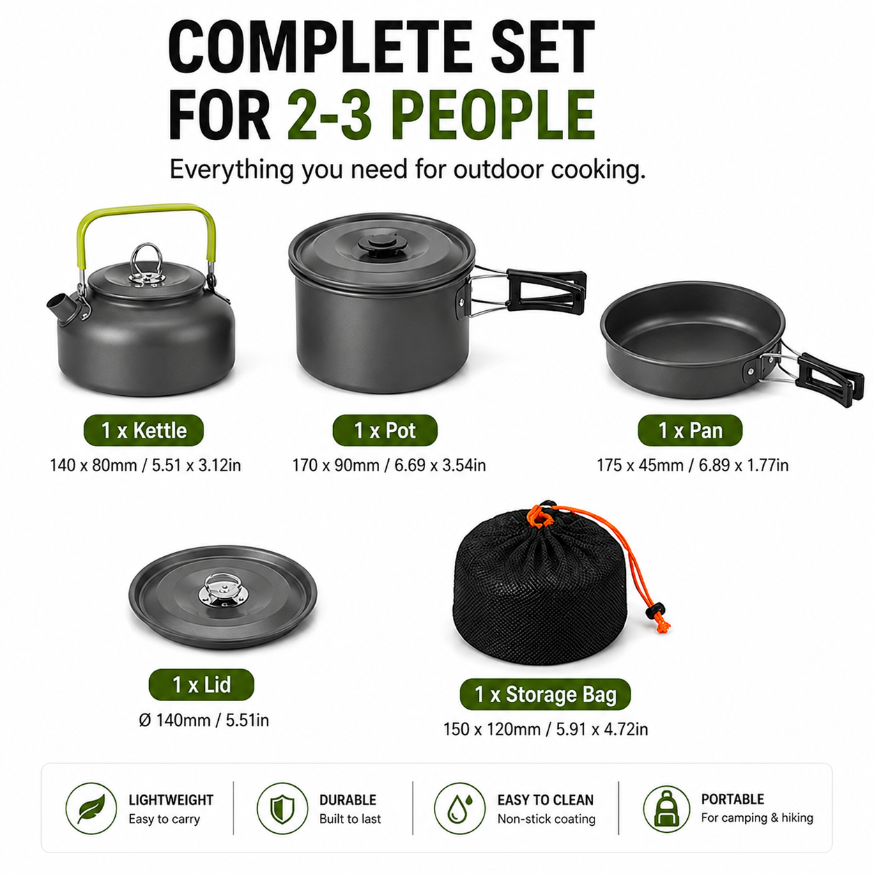 Outdoor Cookware Set – Non-Stick Aluminum